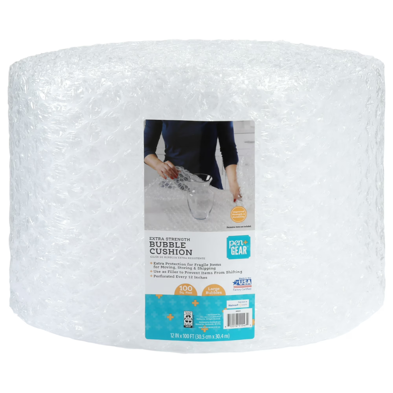 Pen + Gear 12 in. x 100 ft. Large Bubble Cushion, Clear, Plastic, 1 Roll