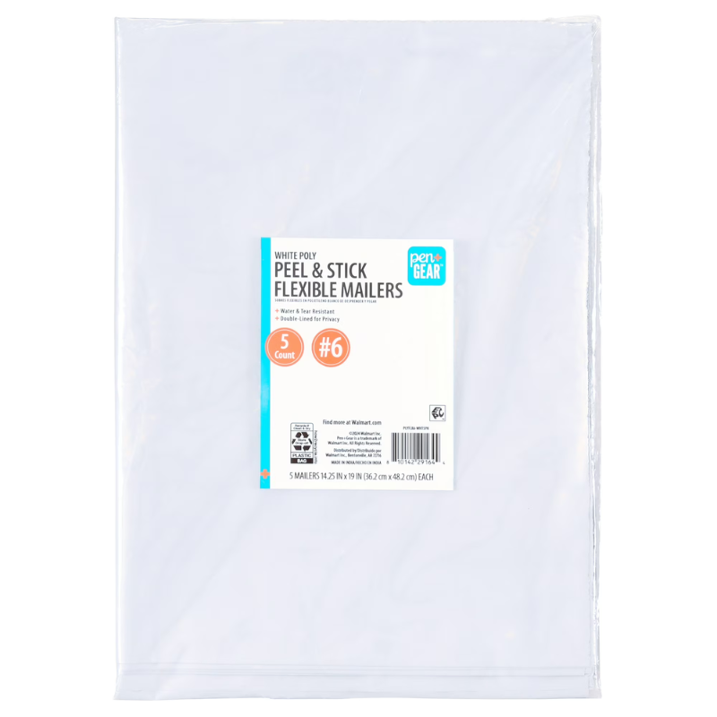 Pen+Gear Self-Seal Poly Flexible Mailers, #6 (14.25"x 19"), White, 5 Count